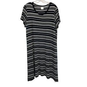 Soma Soft Jersey Swing Dress Black & White Striped Pockets Lounge - Size Large